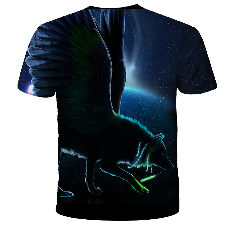 Title 2, Heren T-shirt met 3D Starry Wolf-print en korte...