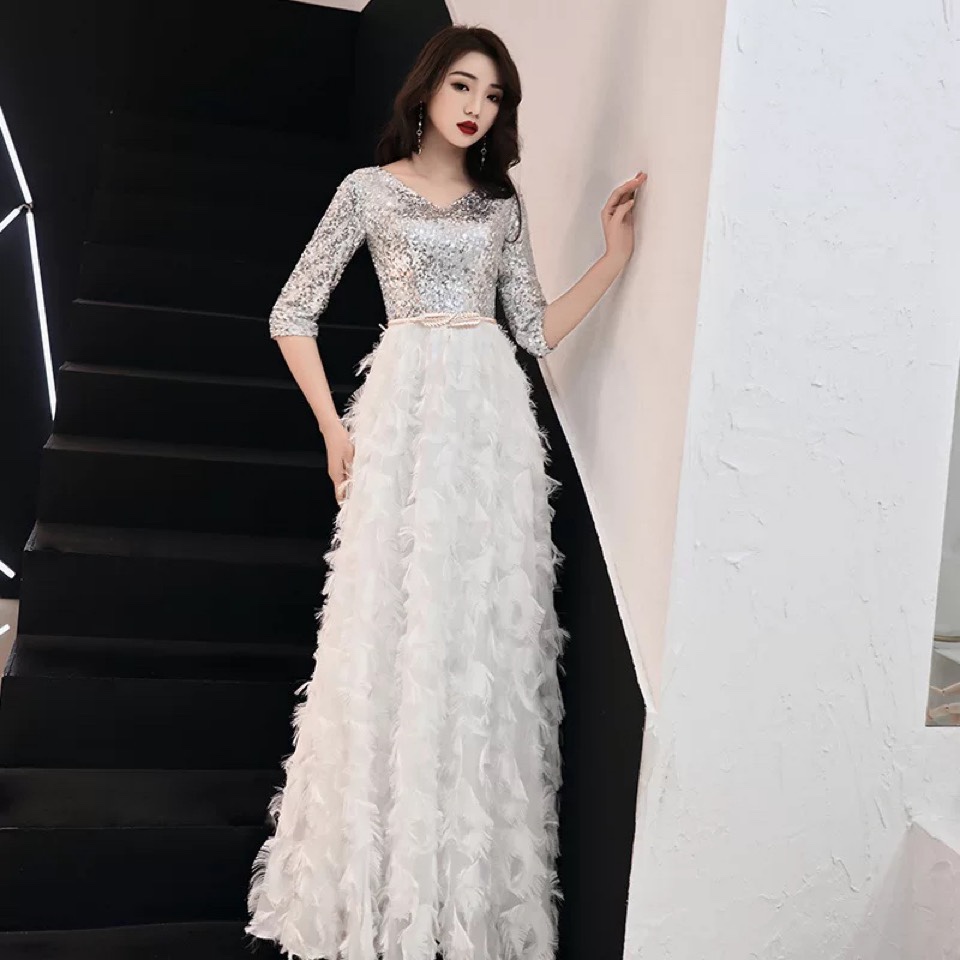 Evening Dress Female White Suspenders Birthday Party White Sequins - Shop at LoveMi