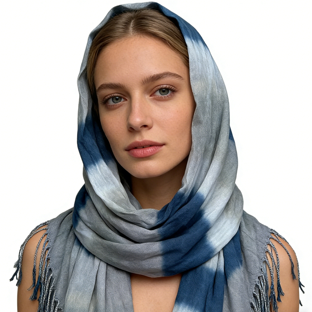 2pcs Navy Printed Viscose Scarf ,Versatile Everyday Scarf ,Pairs With All Casual Outfits,Office Appropriate Subtlety For Women Men