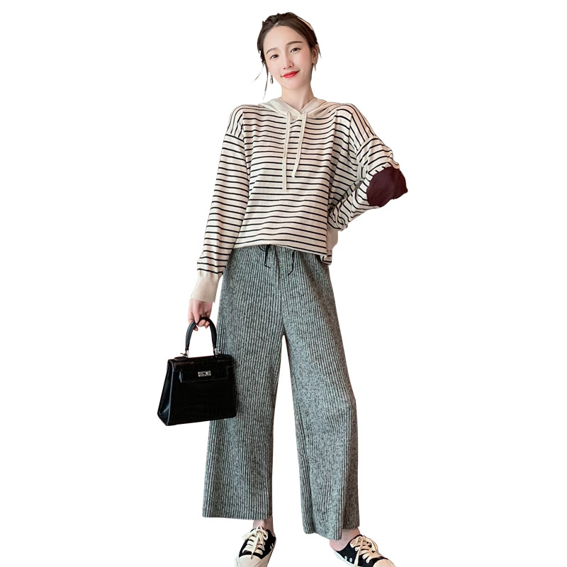Nursing Clothing Out Two-piece Knitted Wide-leg Pants