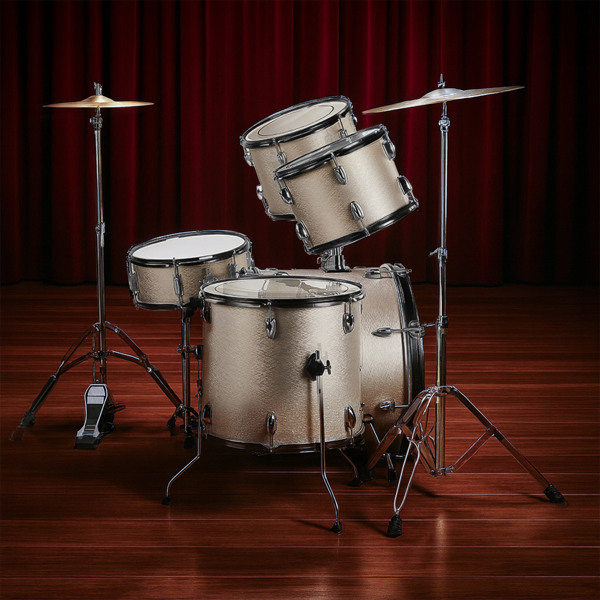 Full Size Adult Drum Set 5-Piece Silver with Bass Drum, two Tom Drum, Snare Drum, Floor Tom, 16