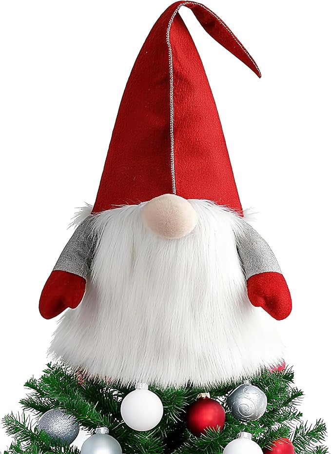 25-Inch Red Santa Gnome Christmas Tree Topper, Plush Swedish Tomte Decor