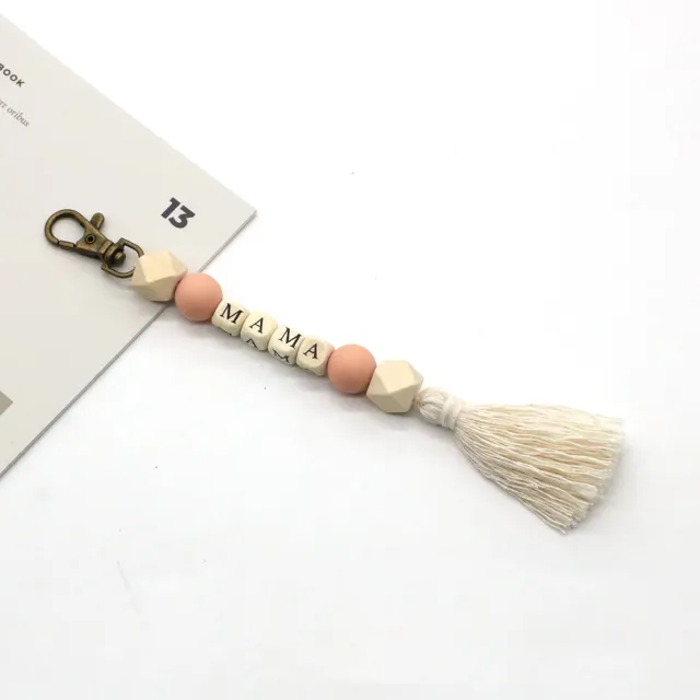 Alphabet Bead Tassel Pendant Key Rope Flesh Pink Beads - Shop at LoveMi