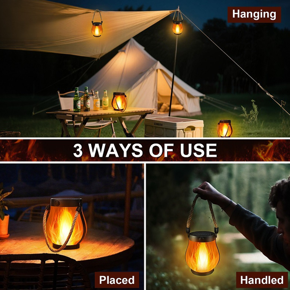 Solar And USB-Rechargeable Flame-Effect Hemp Rope Lantern For Garden Parties — image 9