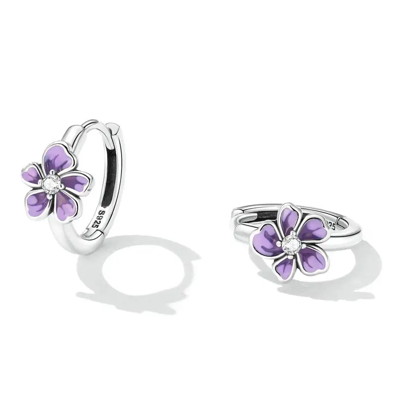 Purple Gradient Oil Dropping Zircon Simple Petal Earrings