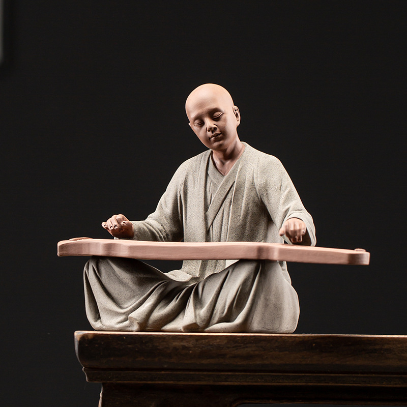 Handmade Purple Sand Monk Shaped Ceramic Decorative Ornament - 3