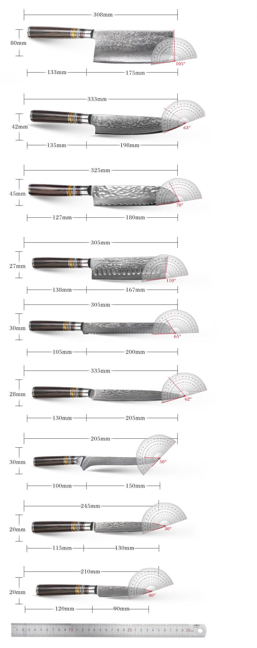 Title 1, Kitchen Knives With Resin Coloured Wooden Handles