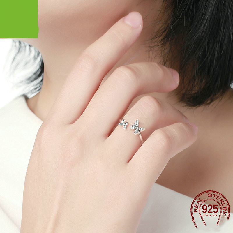 Double Butterfly Flying 925 Silver Ring