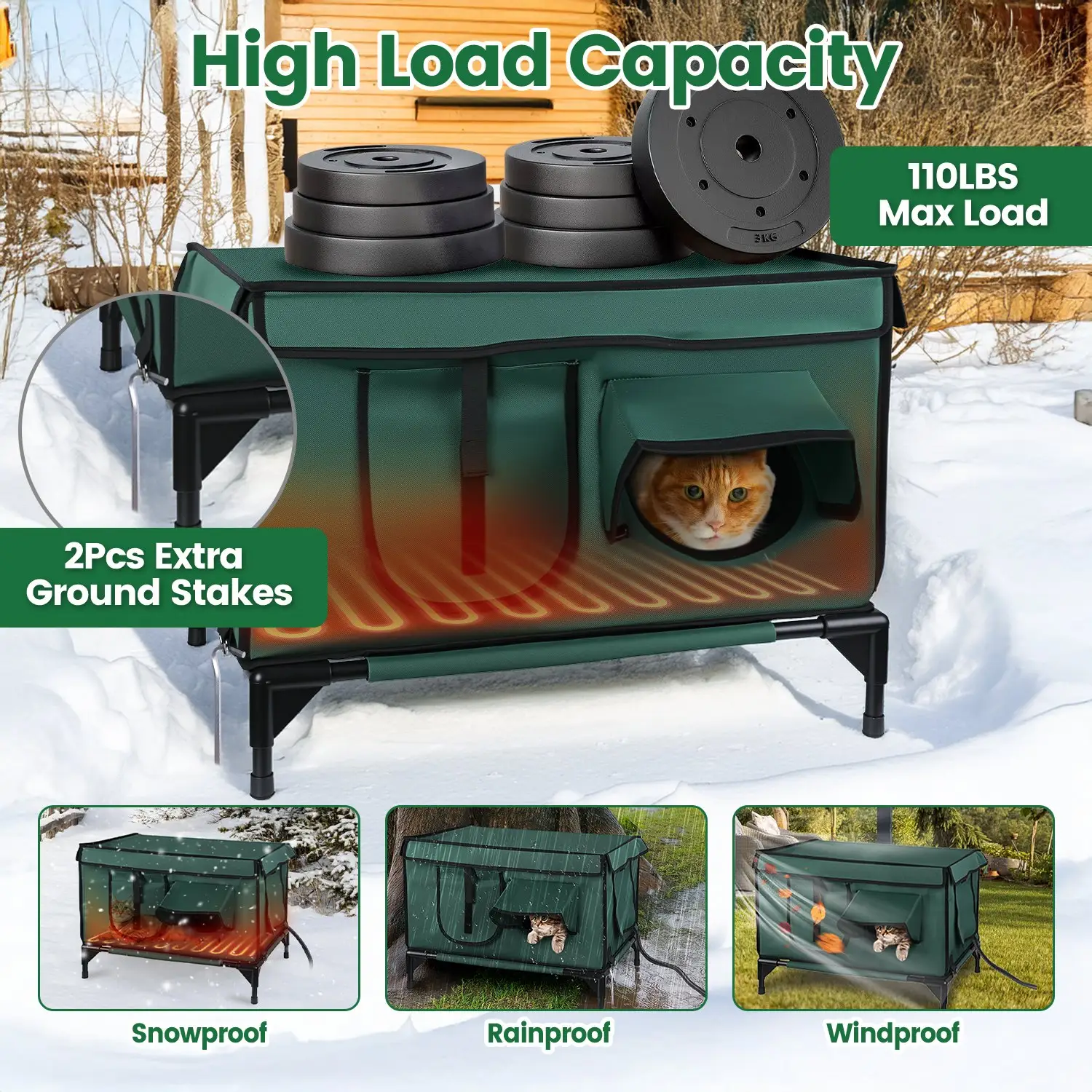 Waterproof Heated Cat House Outdoor Weatherproof Insulated