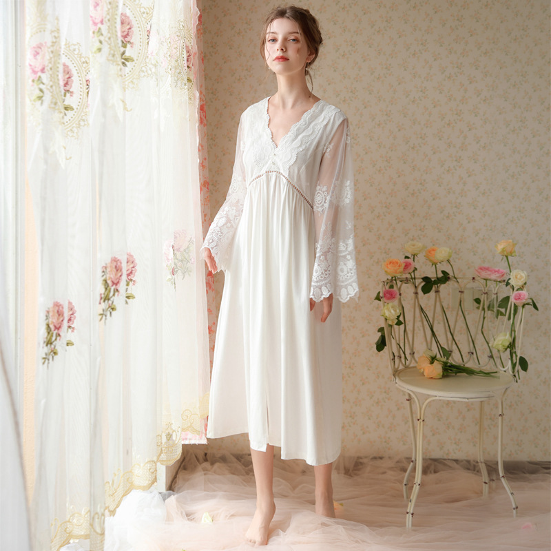 Title 6, Long-sleeved V-neck Nightdress Embroidered With...