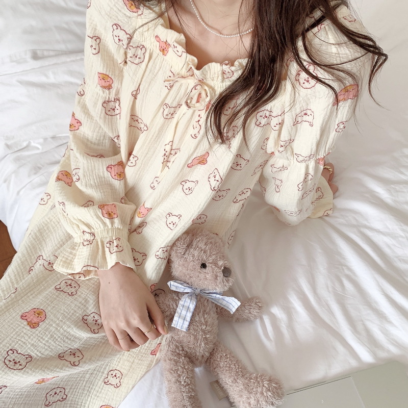 Title 8, Cute Cartoon Bear Cotton Yarn Nightdress Women