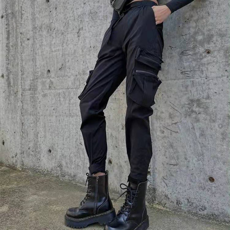 Women's Motorcycle Style Slim And Small High Waist Waistband Pants