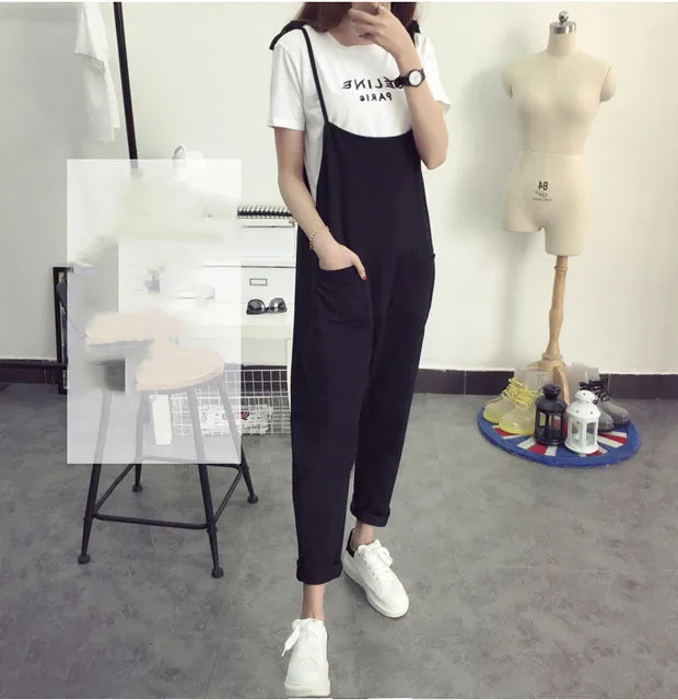 New Maternity Pants Casual Loose Maternity Overalls - Black