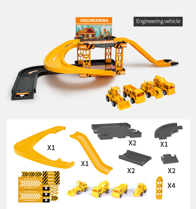 Children's Track Car Sliding Toys, First-floor Track Fire Engineering Vehicle, Dinosaur Parking Lot Toys, House Play Gifts 3