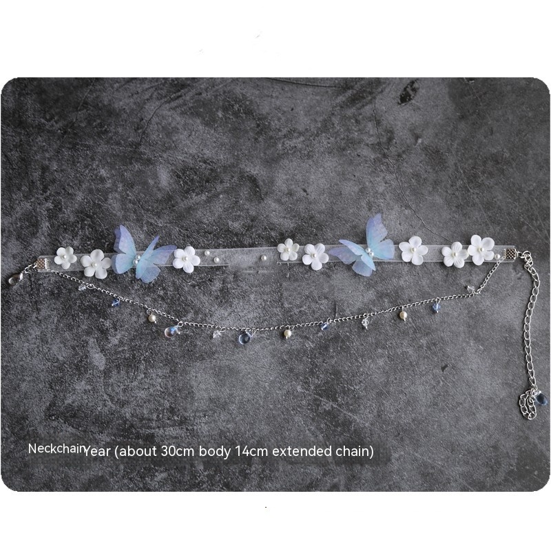 Title 8, Light Blue Tulle Butterfly Small Flower Necklac...