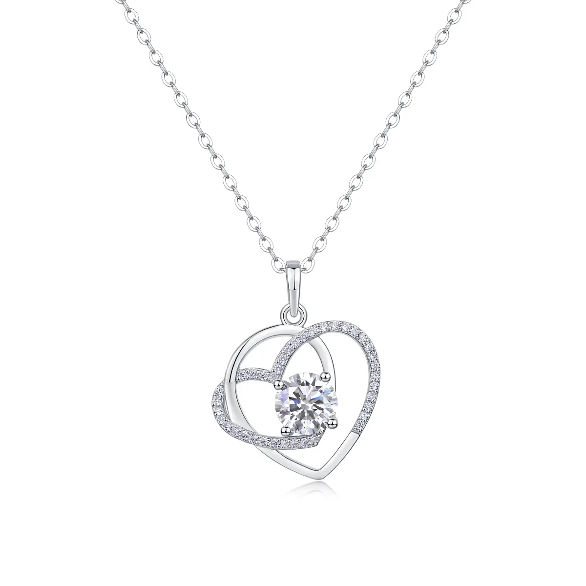 1Heart To Heart - A Fashionable And Luxurious Diamond Jewelry Pendant Set With 1-carat Moissan Diamond S925 Sterling Silver And Platinum Plating Prohibit TikTok