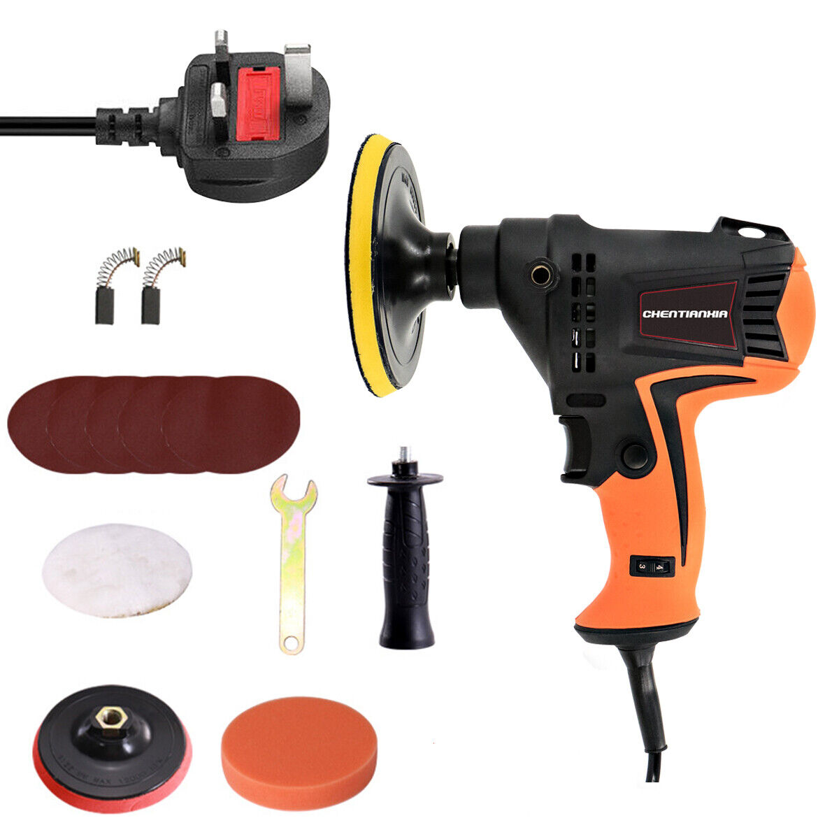980W Heavy Duty Car Polisher Buffer Sander Waxing Kit 6 Speed With 5 Pad Bonnet 7