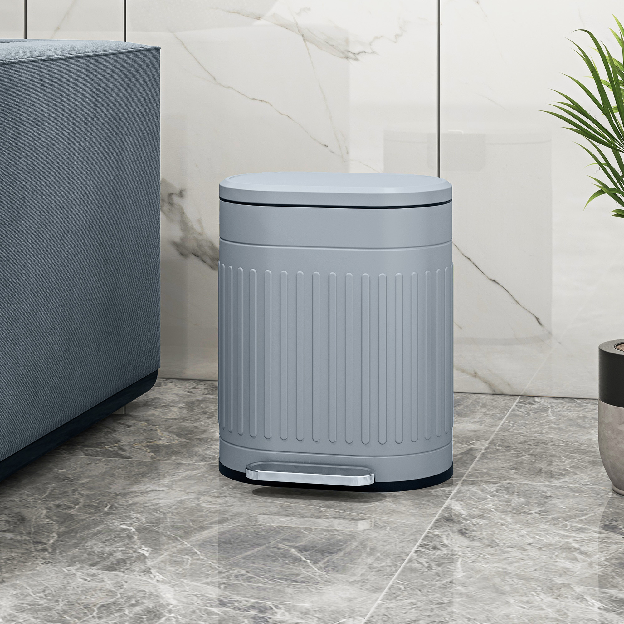 20 Liter Metal Kitchen Trash Can With Gradual Lowering Lid - Gray