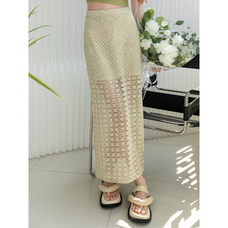 Tencel Linen Cutout Skirt Design Sense Skirt Green - Shop at LoveMi