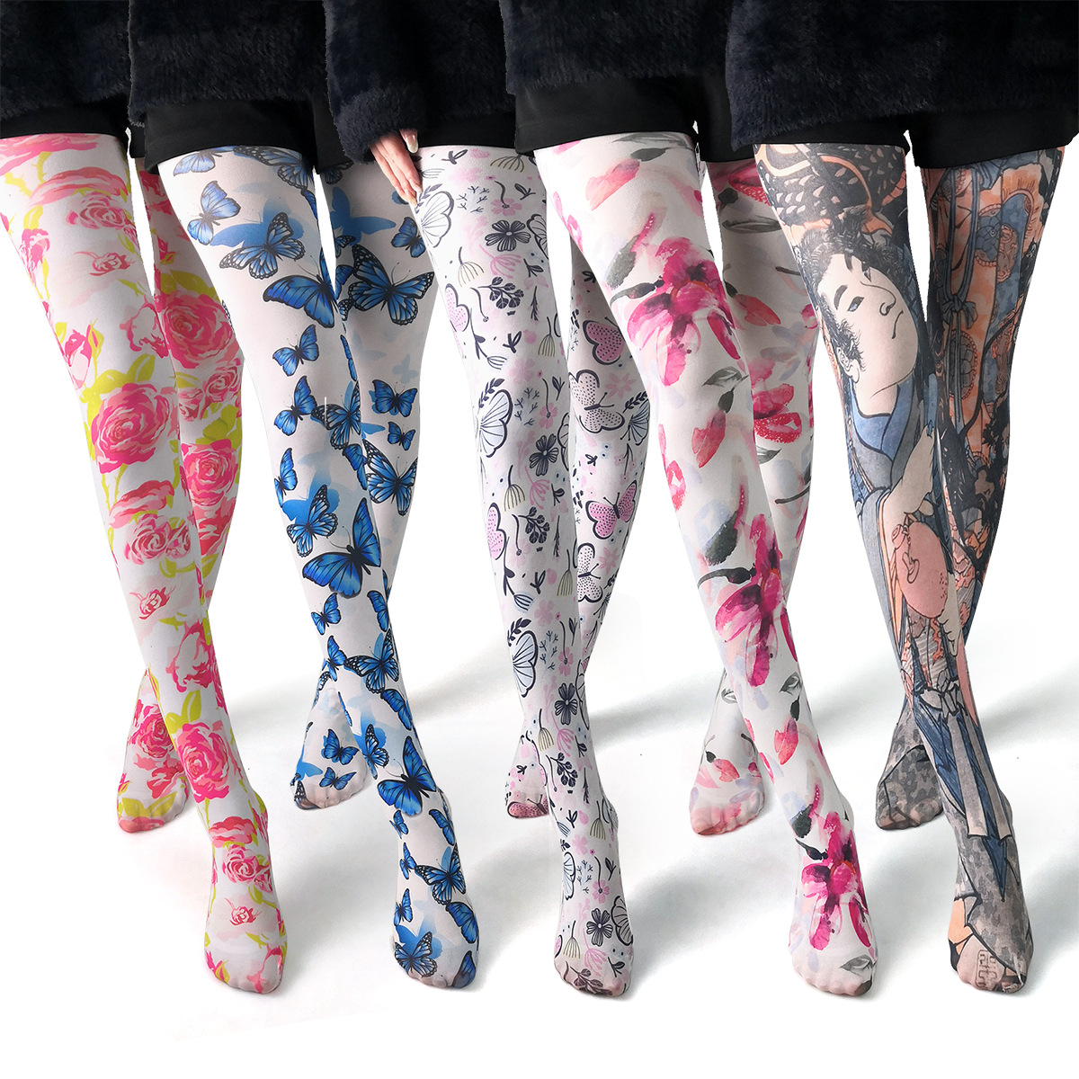 Title 2, Thin Printed Pantyhose Abstract Retro Stockings