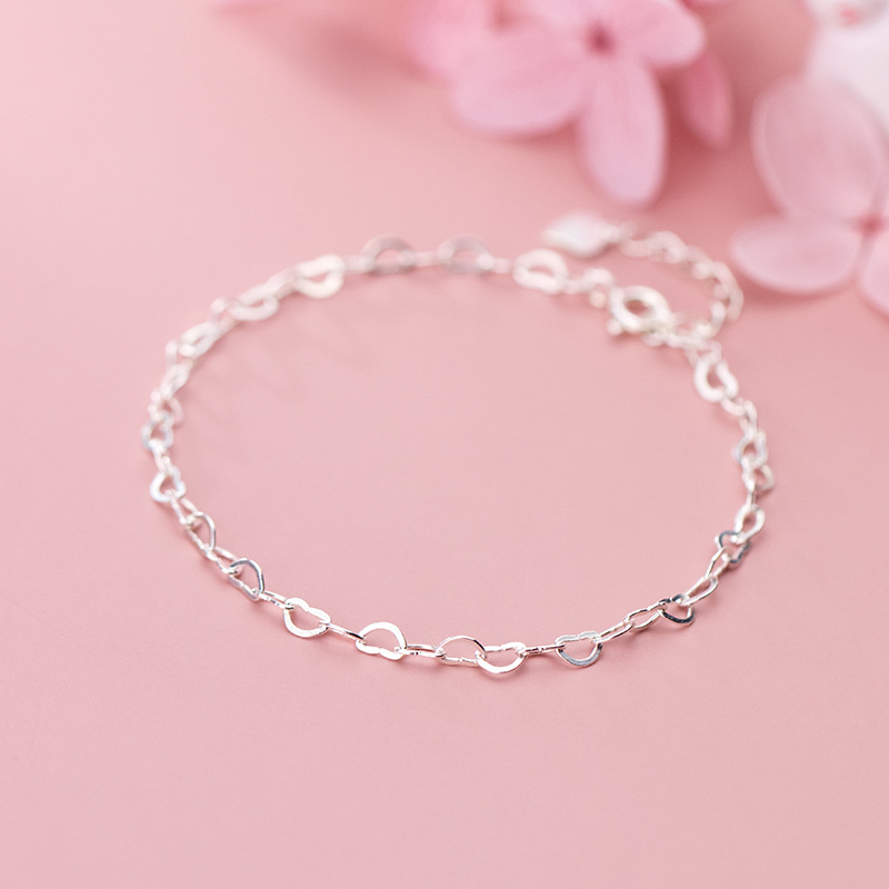 Title 3, S925 Silver Cute Hollow Heart Interlocking Brac...