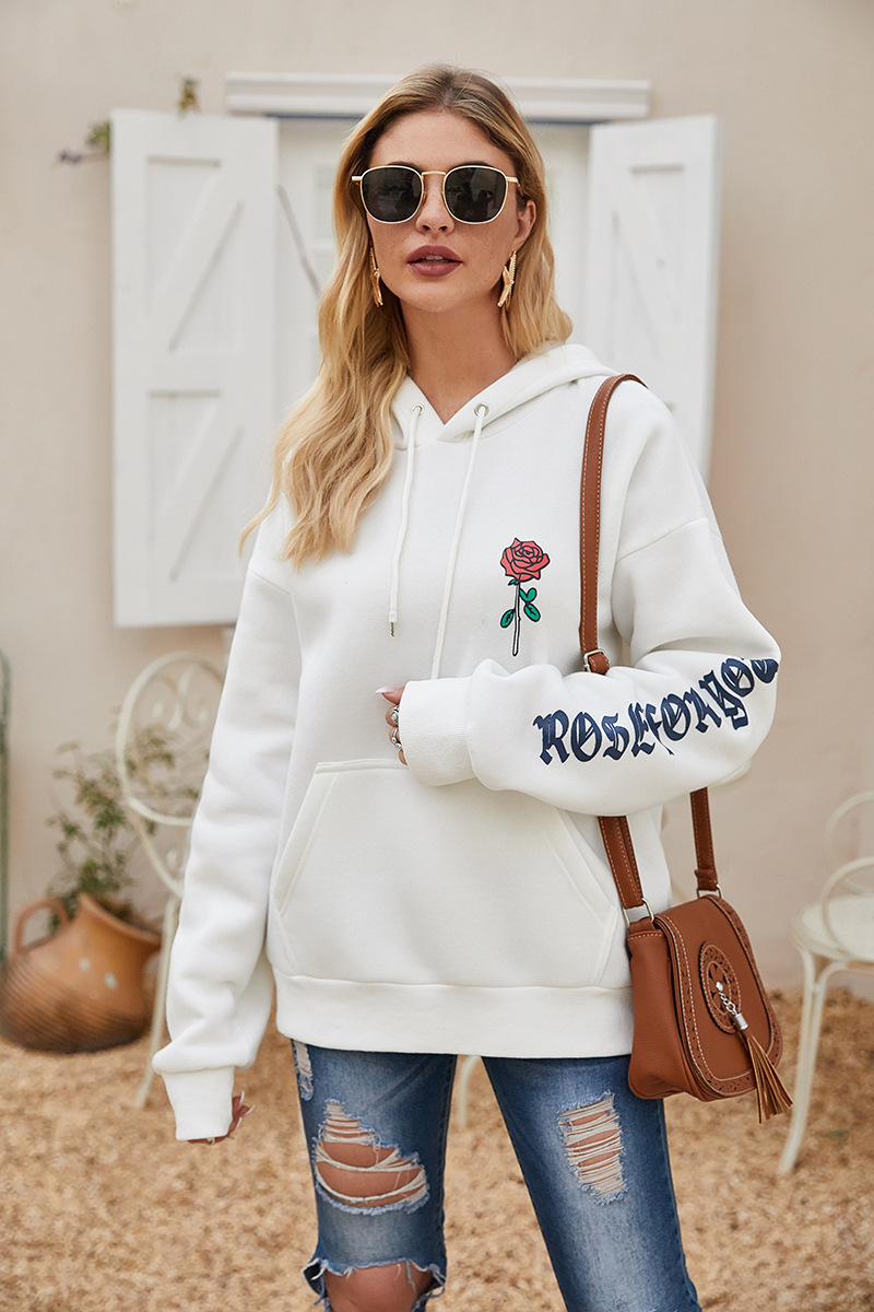 Title 4, Casual Hooded Hoodie With Rose Print Pullover