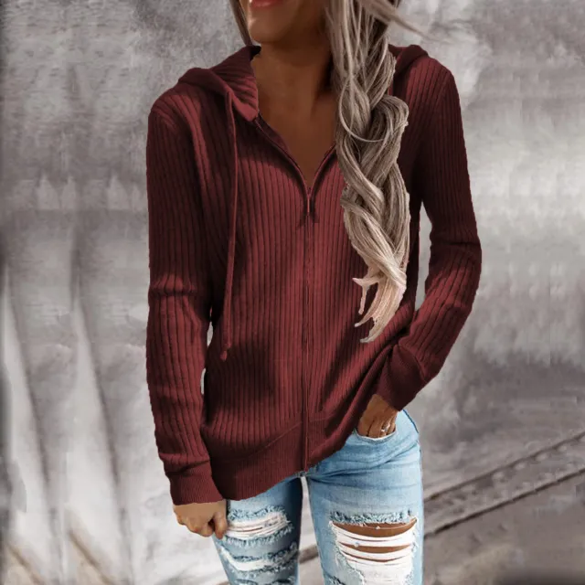 Women's Sweatshirt Loose Zip Long Sleeve Hooded Jacket Red - Shop at LoveMi