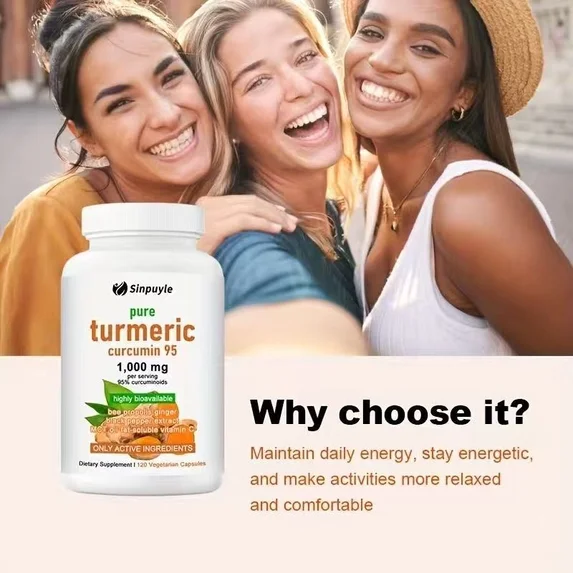 Pure Turmeric Curcumin 1000mg 120 Capsules With Ginger Black Pepper And Vitamin C For Joint Health — view 3