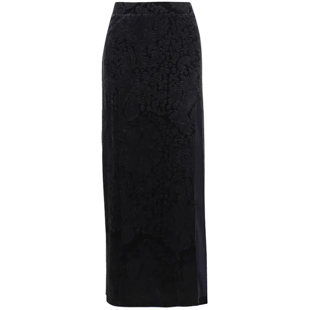 Women's Fashion Embossed Double Slit Long Skirt Black - Shop at LoveMi