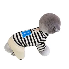 Autumn And Winter Puppy Clothing, Casual Striped Four-legged Thin Warm Hoodie, Small And Medium-sized Dog Bichon Frise Pet Clothing - Black - View 1