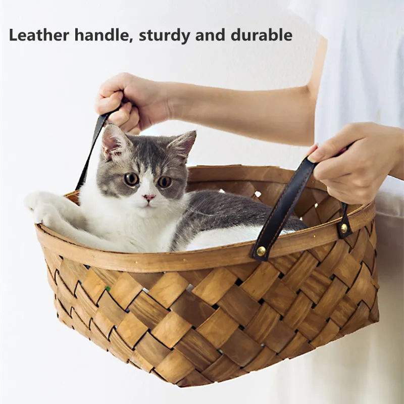 Bamboo Rattan Cat Bed House Kennel Nest