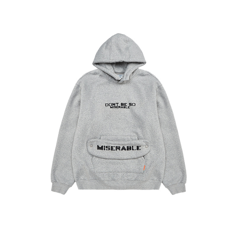 Men's Polar Fleece Letter Puller High Neck Hoodie Bib Two Wear Top