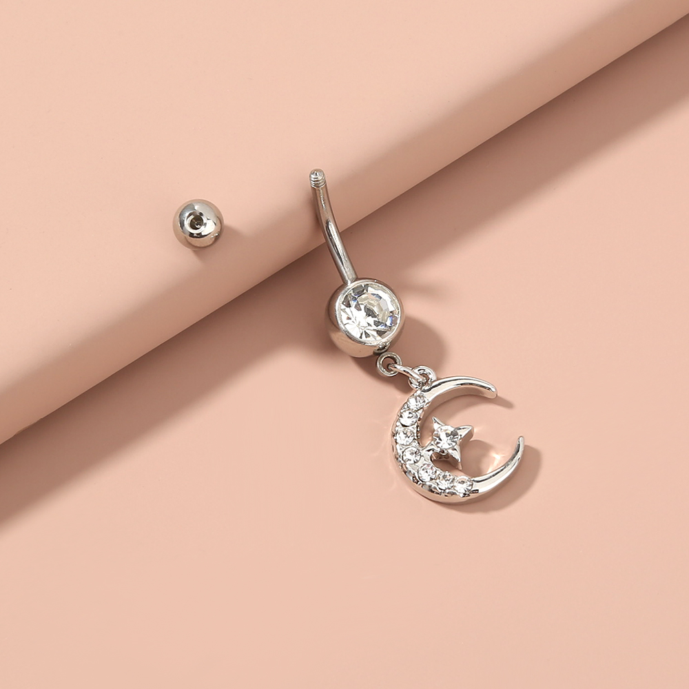 European and American fashion trend stainless steel natural color belly button nail moon star diamond exquisite sparkle body piercing jewelry