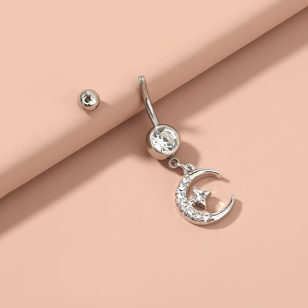 European and American fashion trend stainless steel natural color belly button nail moon star diamond exquisite sparkle body piercing jewelry
