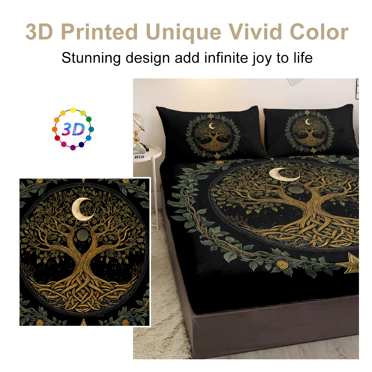 3pcs Tree Of Life Minimalist Comfort Series Bed Fitted Sheet And Two Pillowcases Bedding For All Seasons Use — foto 8