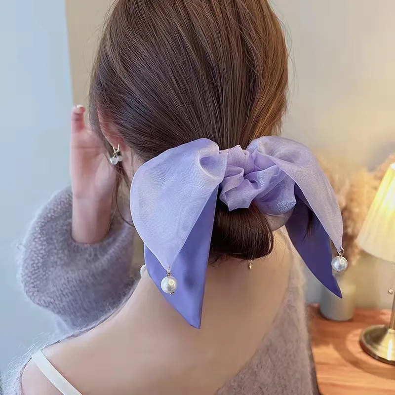 French Retro Style Letters Female Tie Hair Fashion Floating Headband Rope - Purple