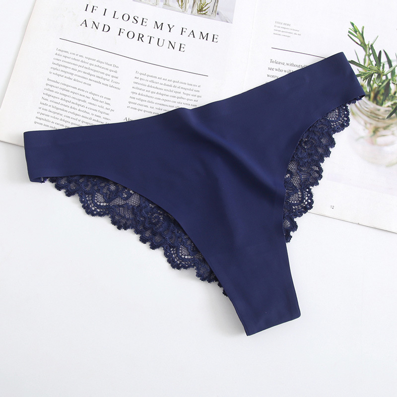 Lace Ice Silk Panties Pure Cotton Crotch Fun Low Waist Navy - Shop at LoveMi