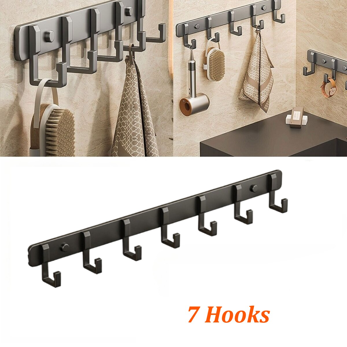 7 Hooks Wall Mounted Hanger Key Coat Clothes Door Holder Rack Hook Aluminum — image 9