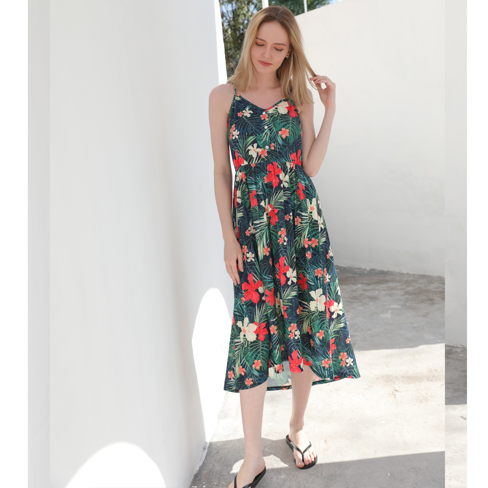 Female Baofei Sleeve Printed Romper Mother And Daughter Sling Long Dress Green - Shop at LoveMi