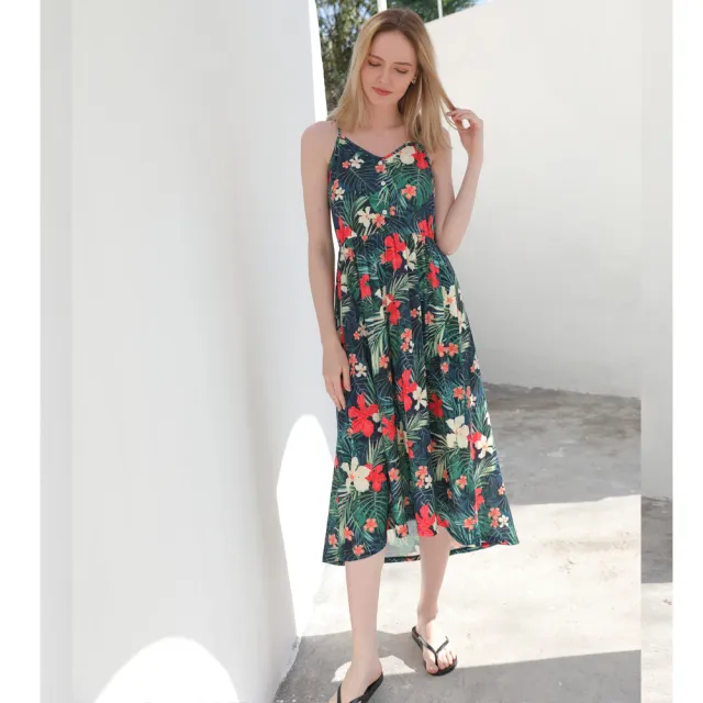 Female Baofei Sleeve Printed Romper Mother And Daughter Sling Long Dress Green - Shop at LoveMi