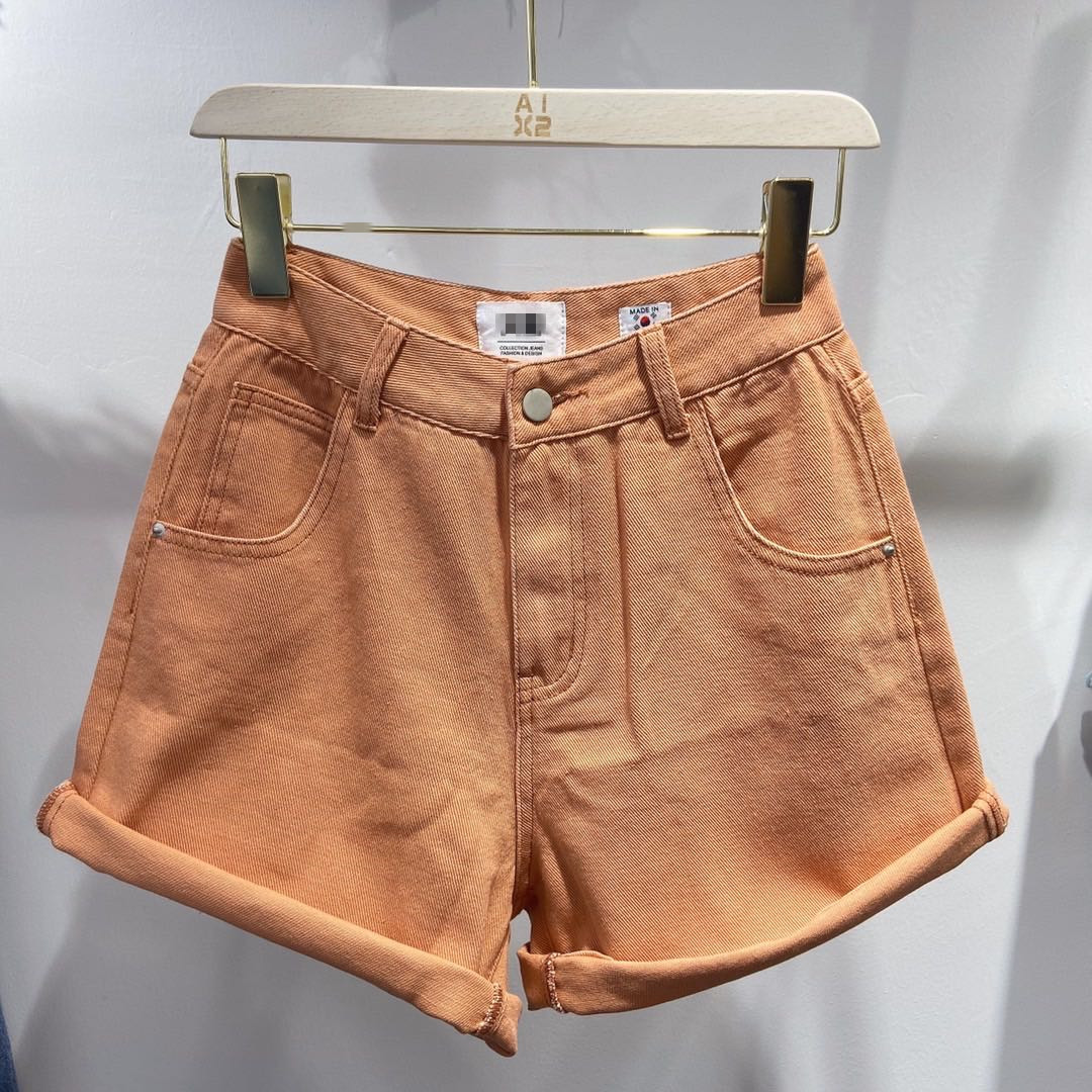 Women's Simple Solid Color Denim Shorts Orange - Shop at LoveMi