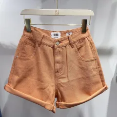 Women's Simple Solid Colour Denim Shorts - Orange - View 1