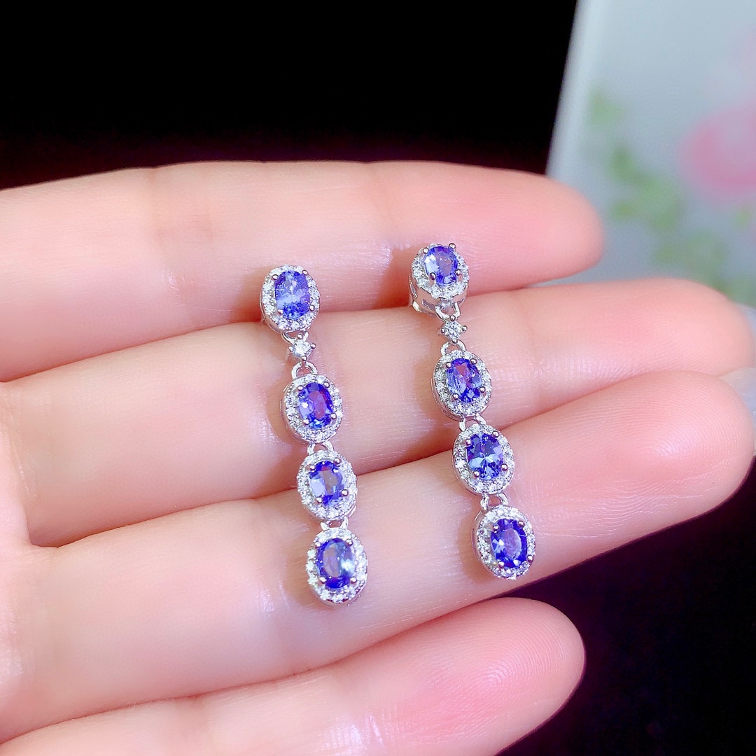 Natural Tanzanite Earrings Crystal Clean Color Good