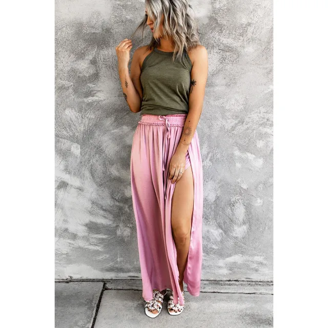 Slit Wide Loose Half length Skirt Pink - Shop at LoveMi