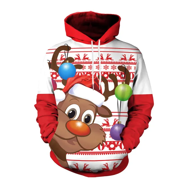 Elk Christmas Animal Print Couple Hooded Sweater Sb101134 L - Shop at LoveMi