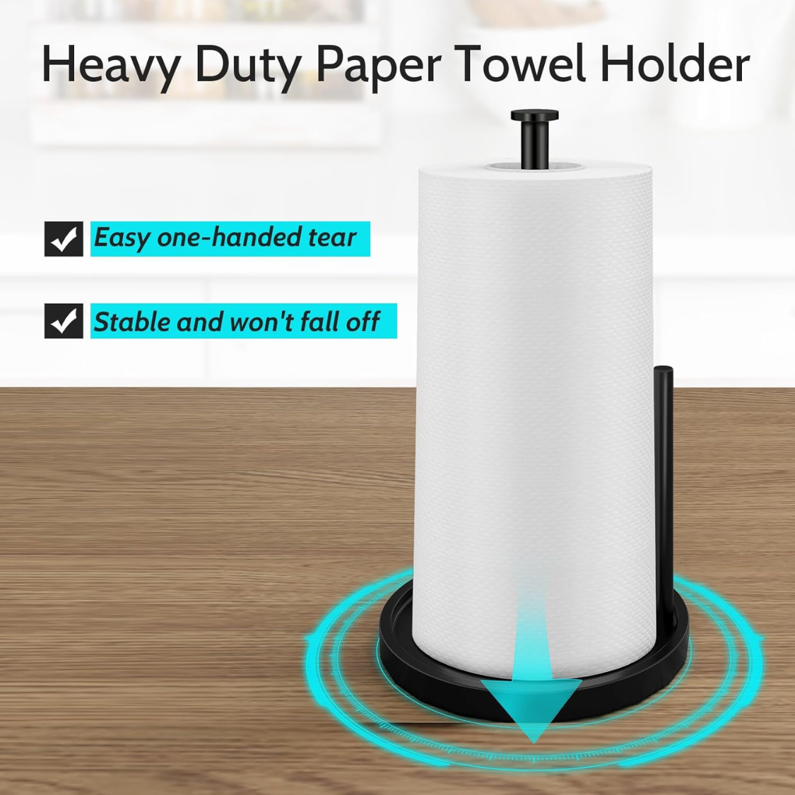Paper Towel Holder Countertop, Standing Paper Roll Holder With Anti Slip Weighted Base, Stainless Steel Freestanding Paper Towel Holder For Kitchen, Black — foto 5
