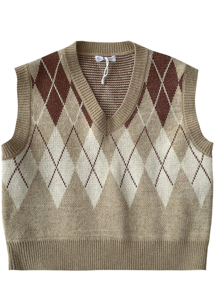 Women's Japanese Retro Lazy V-neck Waistcoat College Style Loose Top Trend