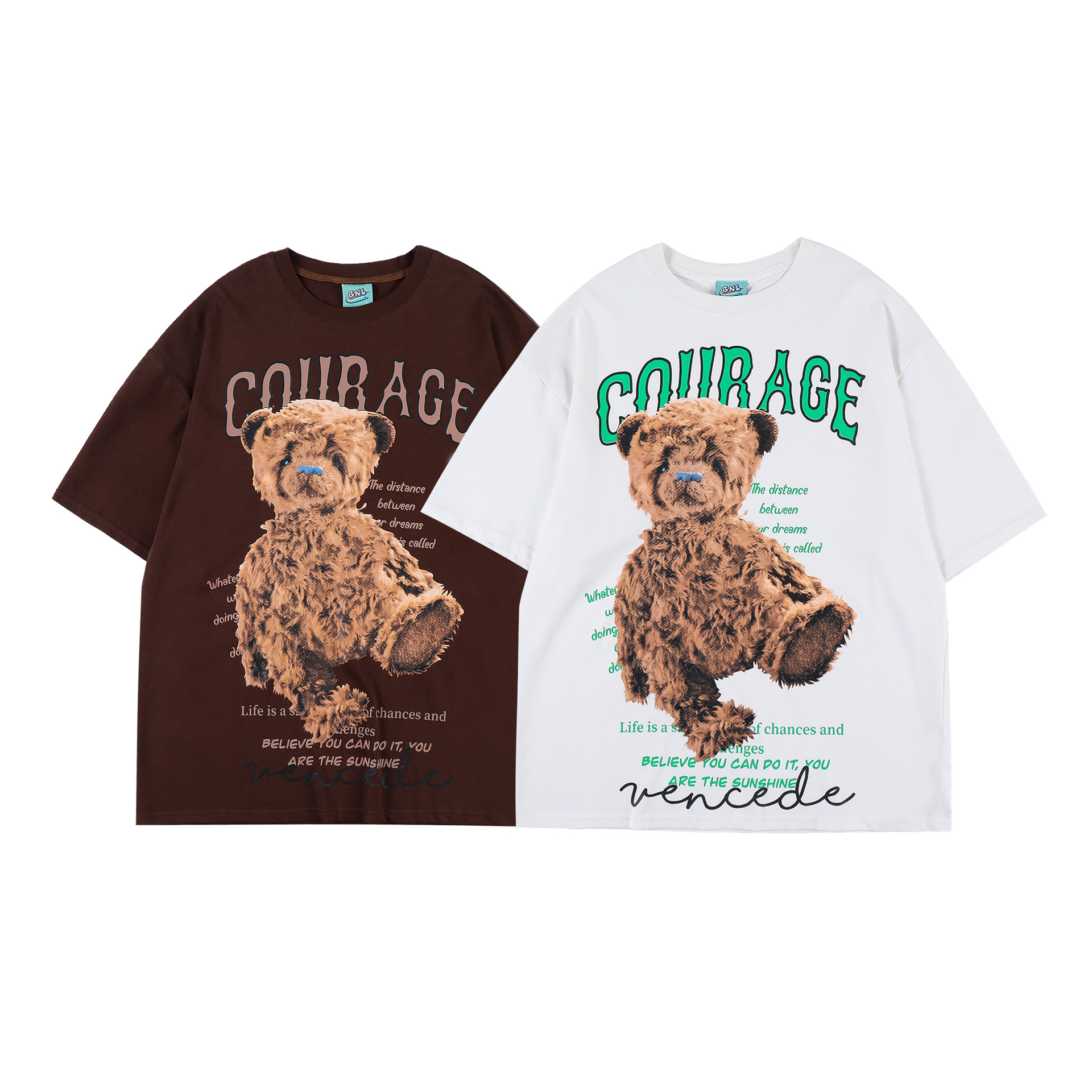 Women's Vintage Bear Alphabet Print Crew Neck Short Sleeves