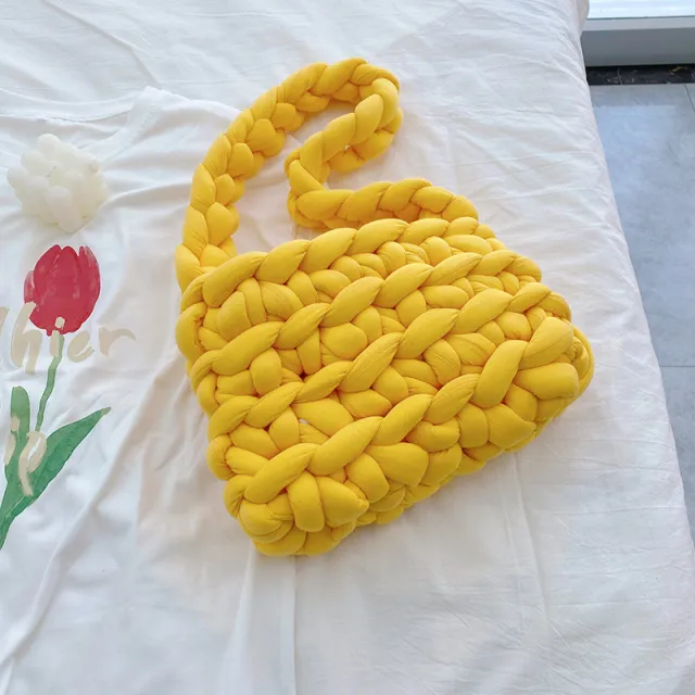 Icelandic Super Thick Wool Diy Hand Knitted Bag Yellow - Shop at LoveMi