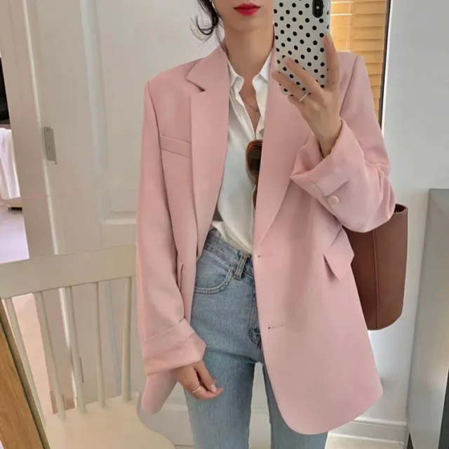 Fashion Shoulder Pad Korean Style Loose Suit Pink - Shop at LoveMi